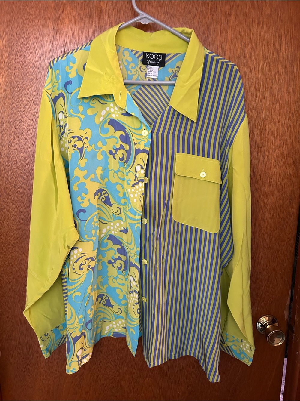 KOOS Lime & Teal Mixed-Print Button-Down Shirt